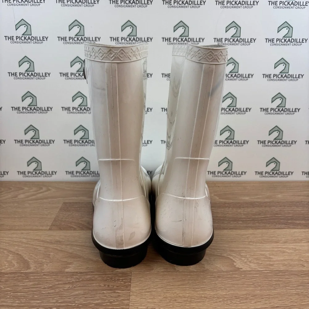 UGG White Rain Boots Women's Size 11 Mid Calf Waterproof‎ Rubber Lug Sole Shiny